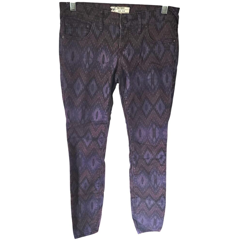 Free People Purple Aztec Tribal Print Skinny Jeans Size 25